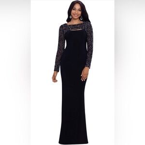 Betsy & Adam womens Long Stretchy Illusion Shrug Beaded Sleeve Sheath Dress NWT